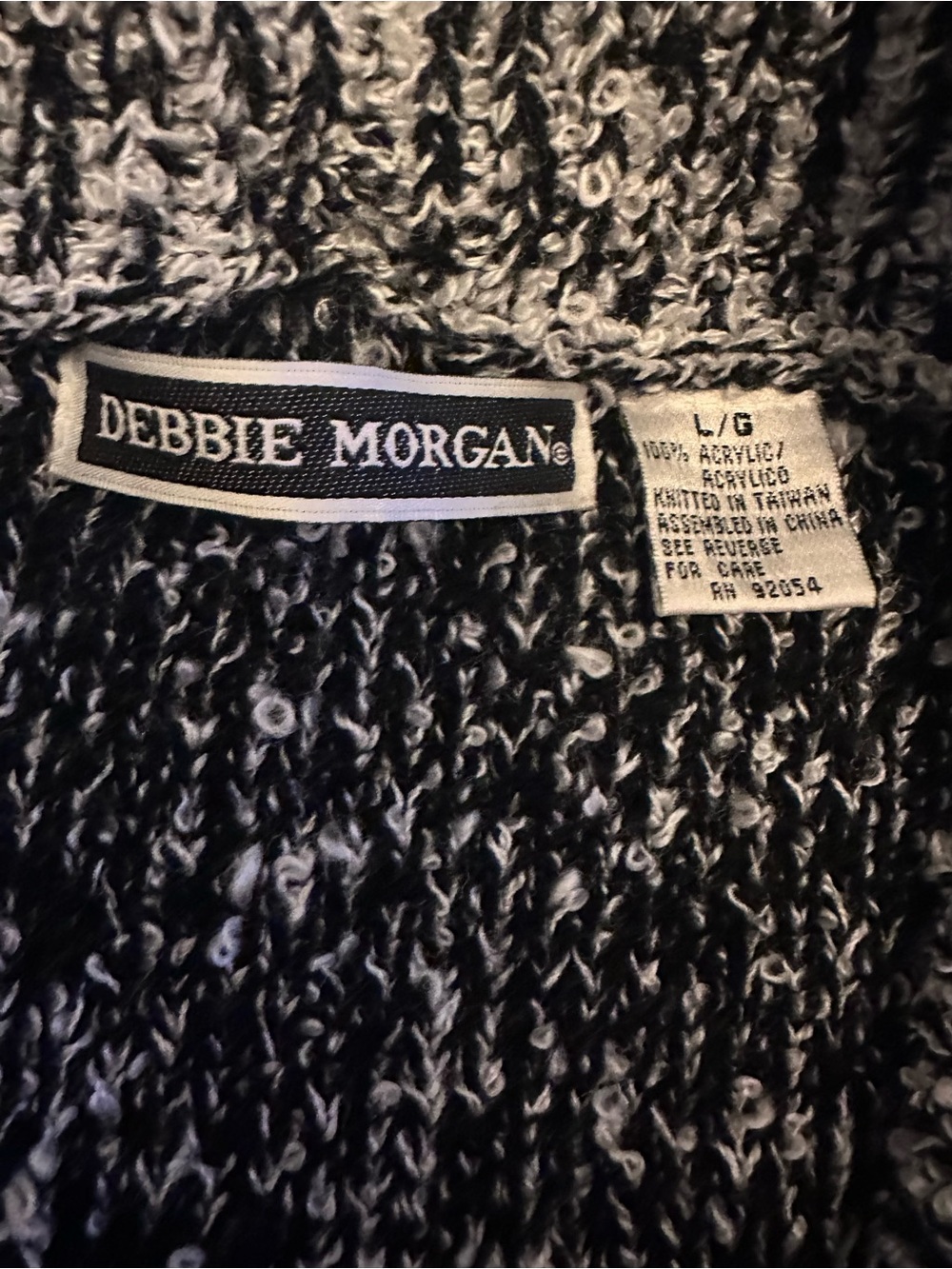 VTG Debbie Morgan Black & White Open-Front Shawl Collar Cardigan - Size Large - Picture 4 of 9